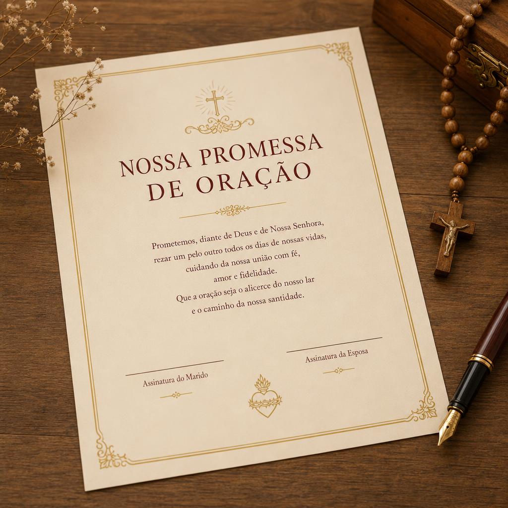 Documento Nossa Promessa de Oração com linhas de assinatura para ele e ela